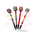 Hand-Painted Sugar Skull Ceramic Floral Pen - Unique Mexican Design - Mexico