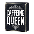 Caffeine Queen Box Sign in Black | Funny Rustic Wall Wooden Box Sign Decor by The Bullish Store