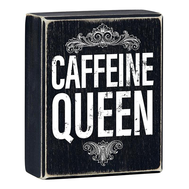 Caffeine Queen Box Sign in Black | Funny Rustic Wall Wooden Box Sign Decor by The Bullish Store