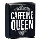 Caffeine Queen Box Sign in Black | Funny Rustic Wall Wooden Box Sign Decor by The Bullish Store