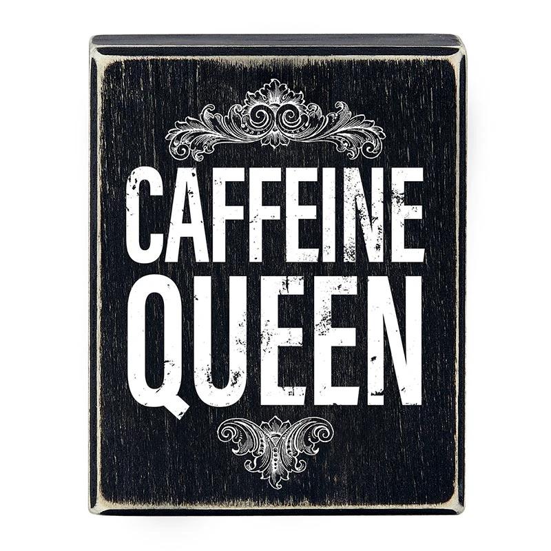 Caffeine Queen Box Sign in Black | Funny Rustic Wall Wooden Box Sign Decor by The Bullish Store