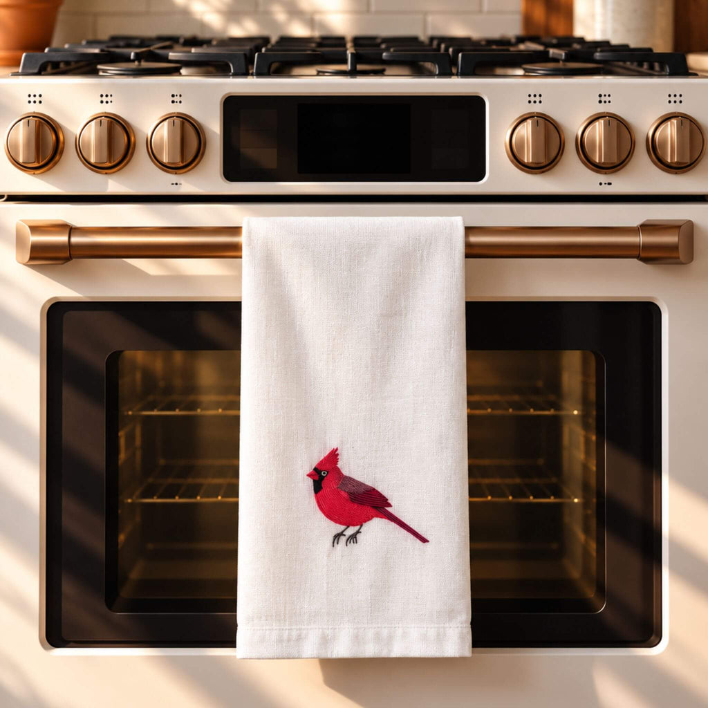 100% Cotton Tea Towels with Bird Embroidery - Kitchen Towels