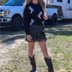 Catalena Fringe Rhinestone Skort Miniskirt Shorts in Black [Available in SM-L]