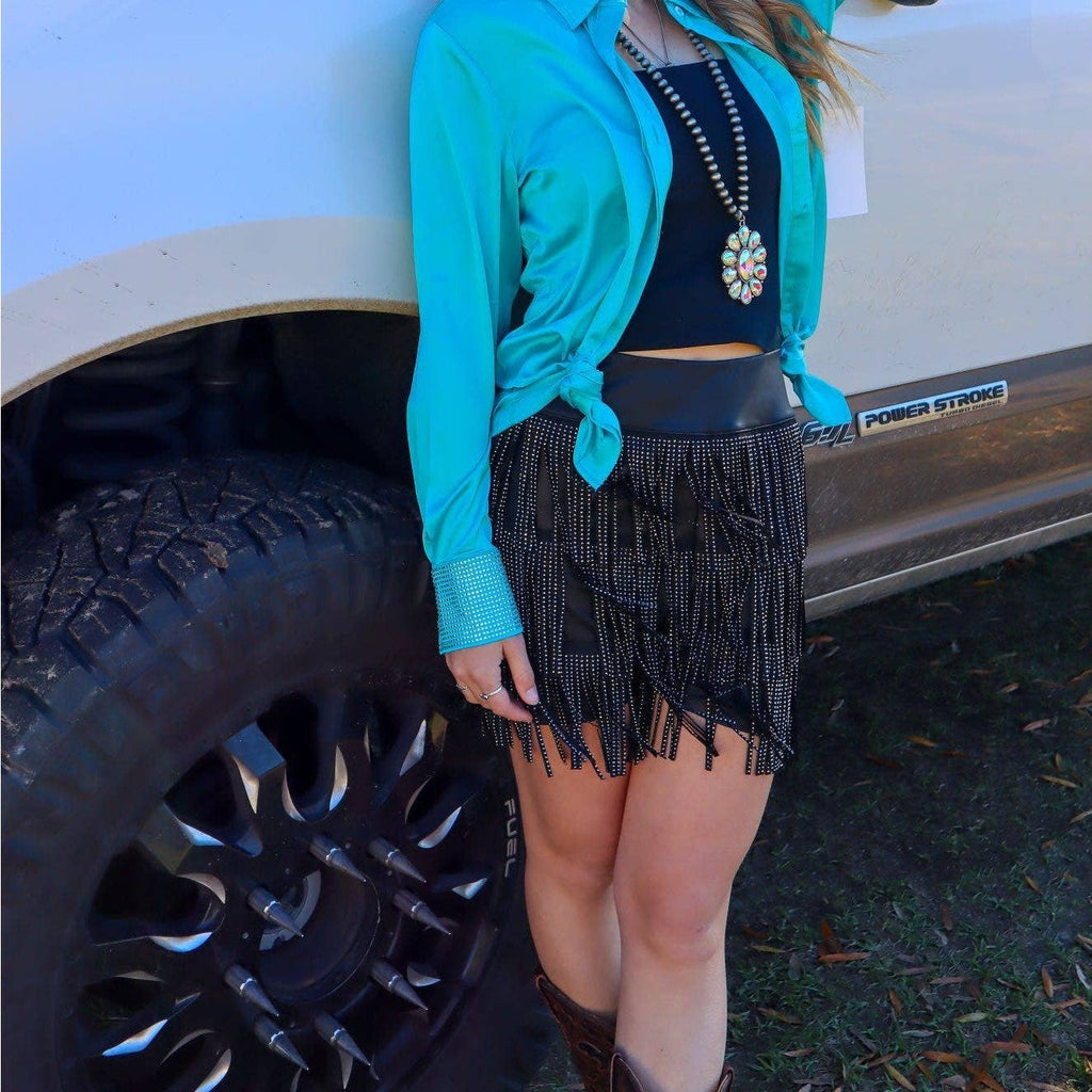 Catalena Fringe Rhinestone Skort Miniskirt Shorts in Black [Available in SM-L]