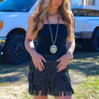 Catalena Fringe Rhinestone Skort Miniskirt Shorts in Black [Available in SM-L]