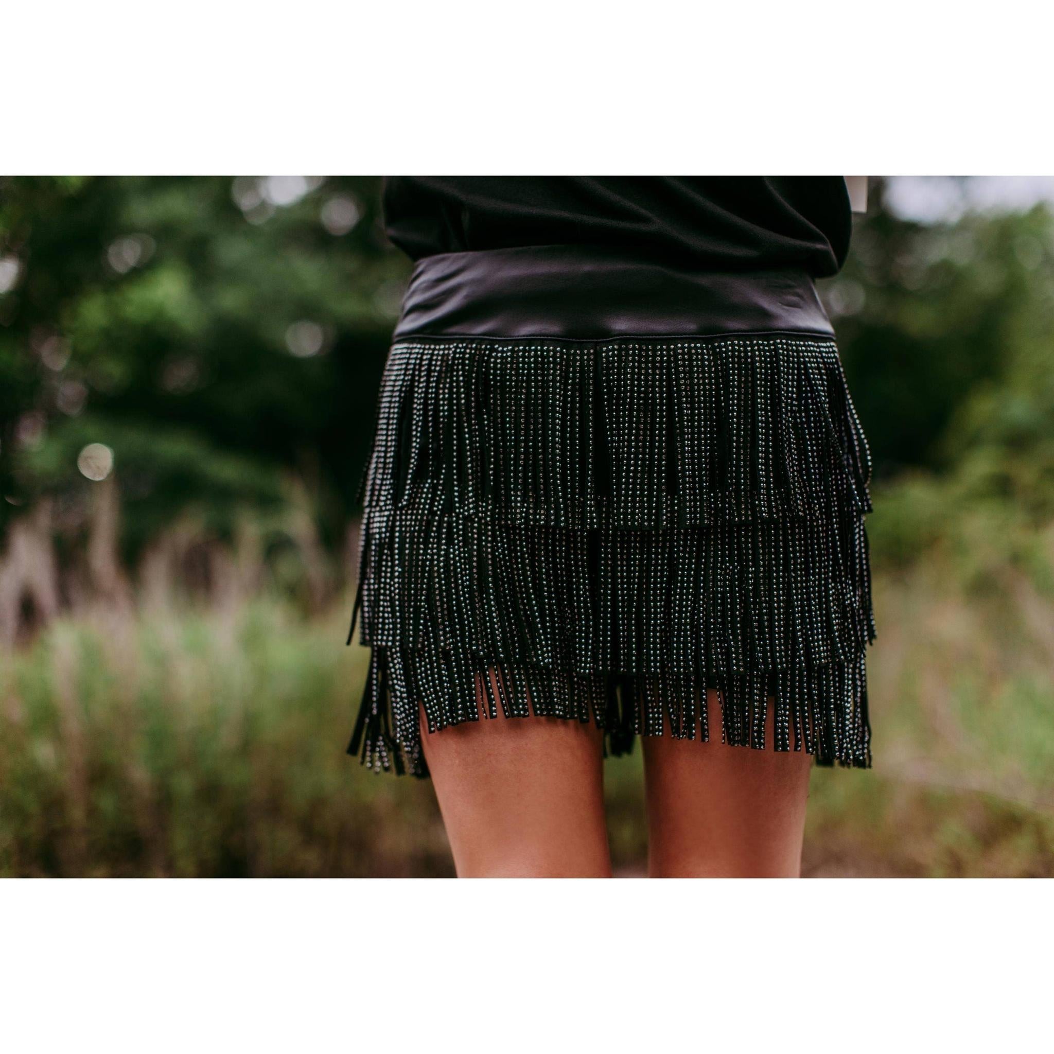 Catalena Fringe Rhinestone Skort Miniskirt Shorts in Black [Available in SM-L]