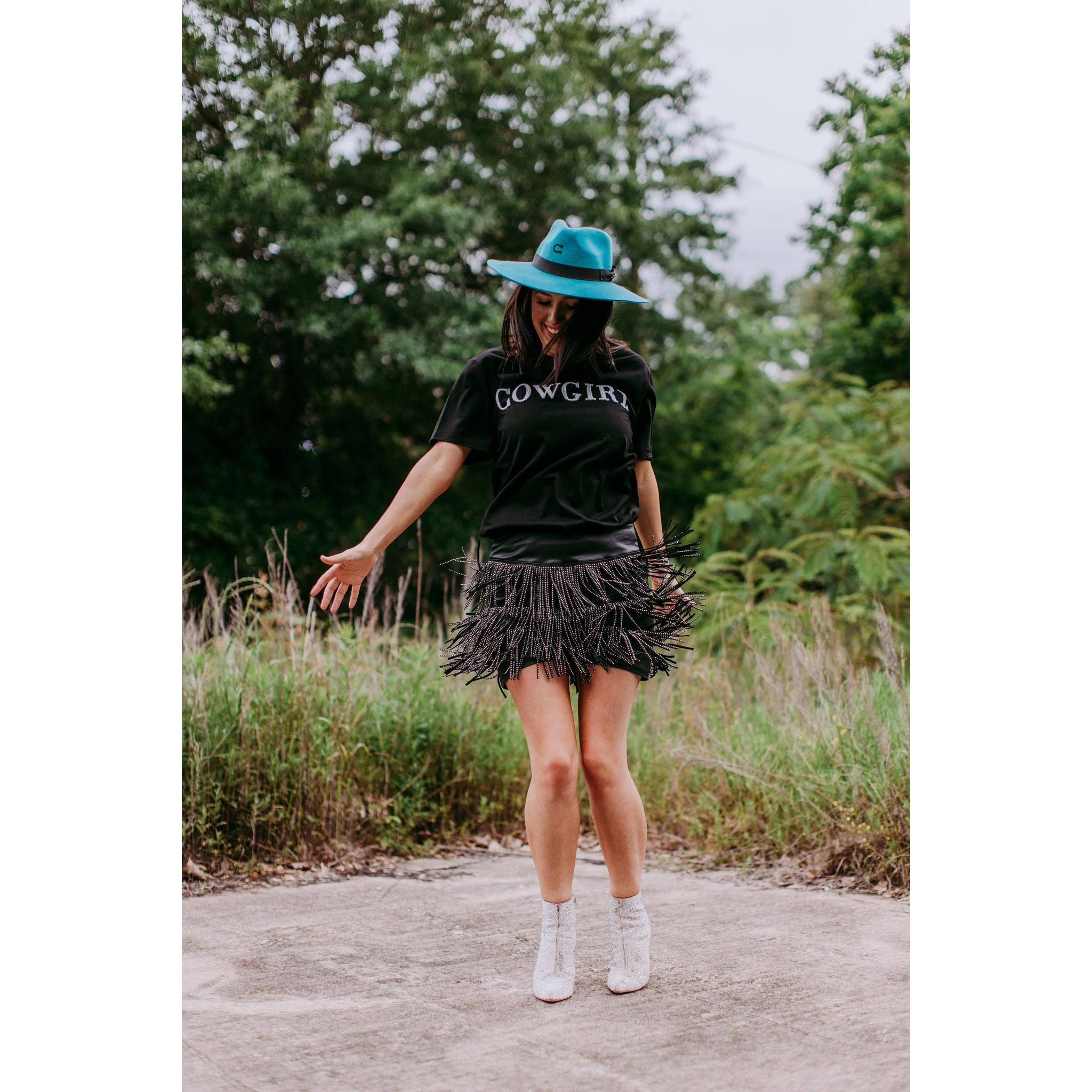 Catalena Fringe Rhinestone Skort Miniskirt Shorts in Black [Available in SM-L]