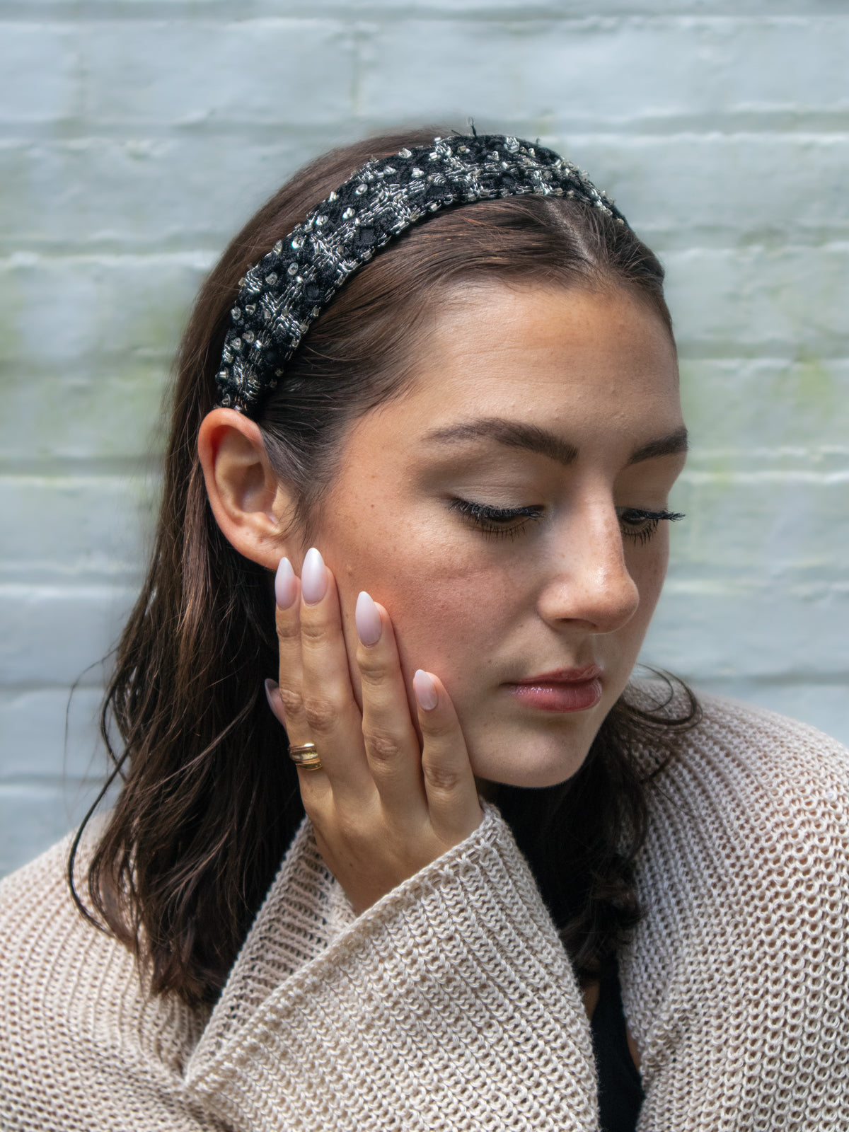 Celine Beaded Black Headband
