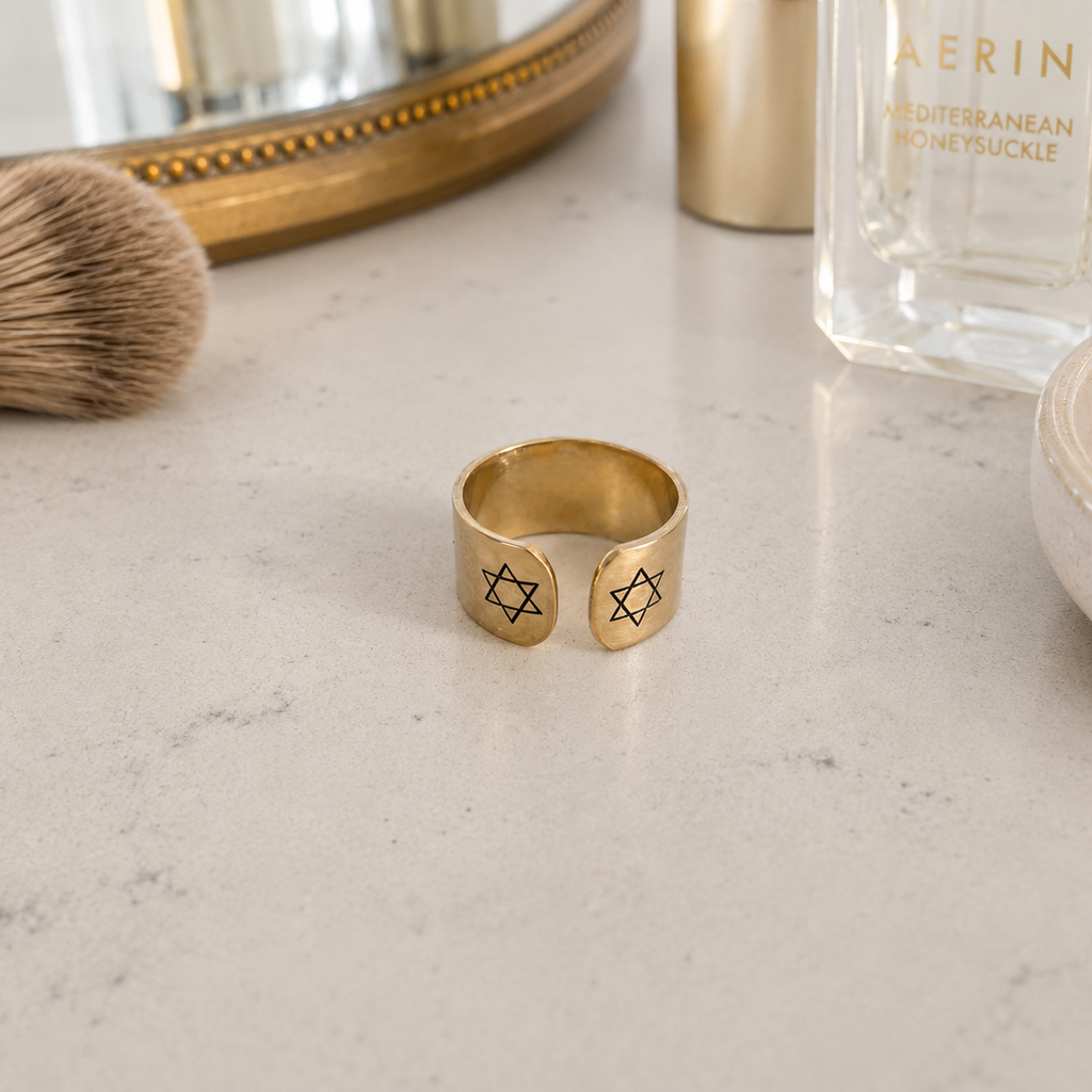 Star of David Open Back Wide Band Ring in Gold or Silver