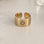Star of David Open Back Wide Band Ring in Gold or Silver
