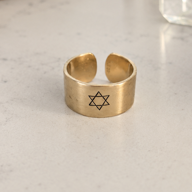 Star of David Open Back Wide Band Ring in Gold or Silver