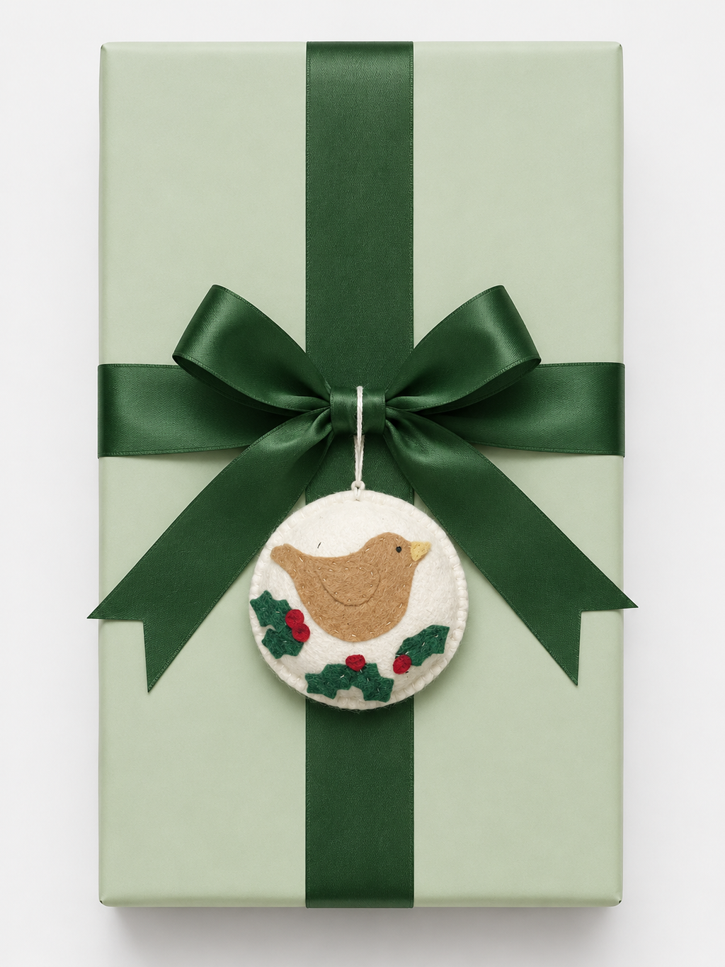 Whimsical Felt Bird Ornament - Cream
