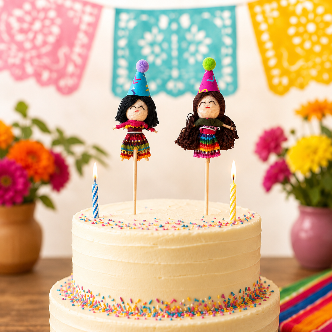 Birthday Worry Doll Cake Topper with Candle