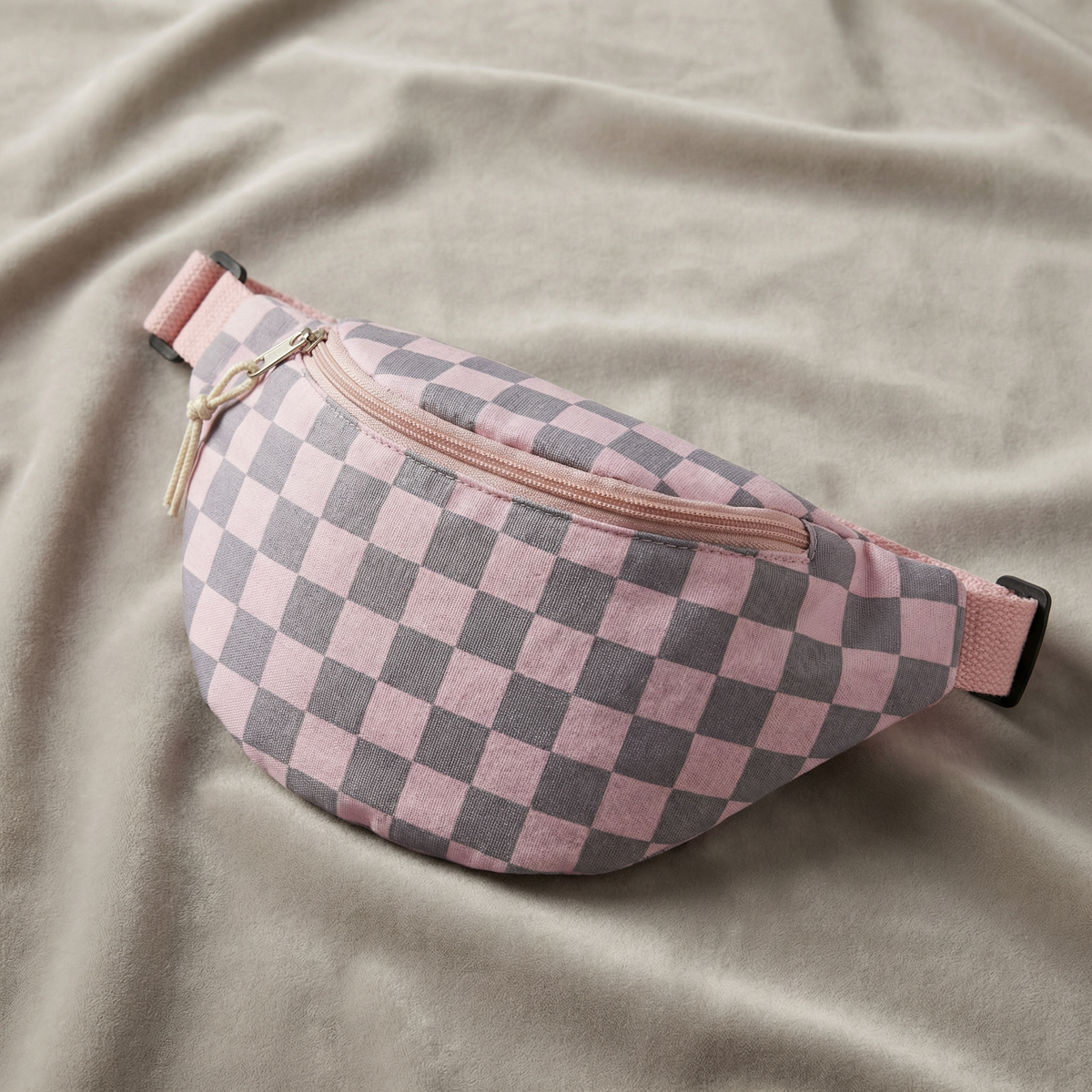 Checkered Belt Bag Fanny Pack Y2K Gen Z Aesthetic win 4 Colors [Violet, Pink, Green, Gray] 9.5" x 6"