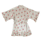 Cherries Ruffled Satin Shortie Robe - Mon Cheri Red and Ivory Wrap Belted Robe [Sizes S/MD - L/XL] by The Bullish Store