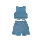 Girls' Denim Cherry Vest & Short 2pc Set