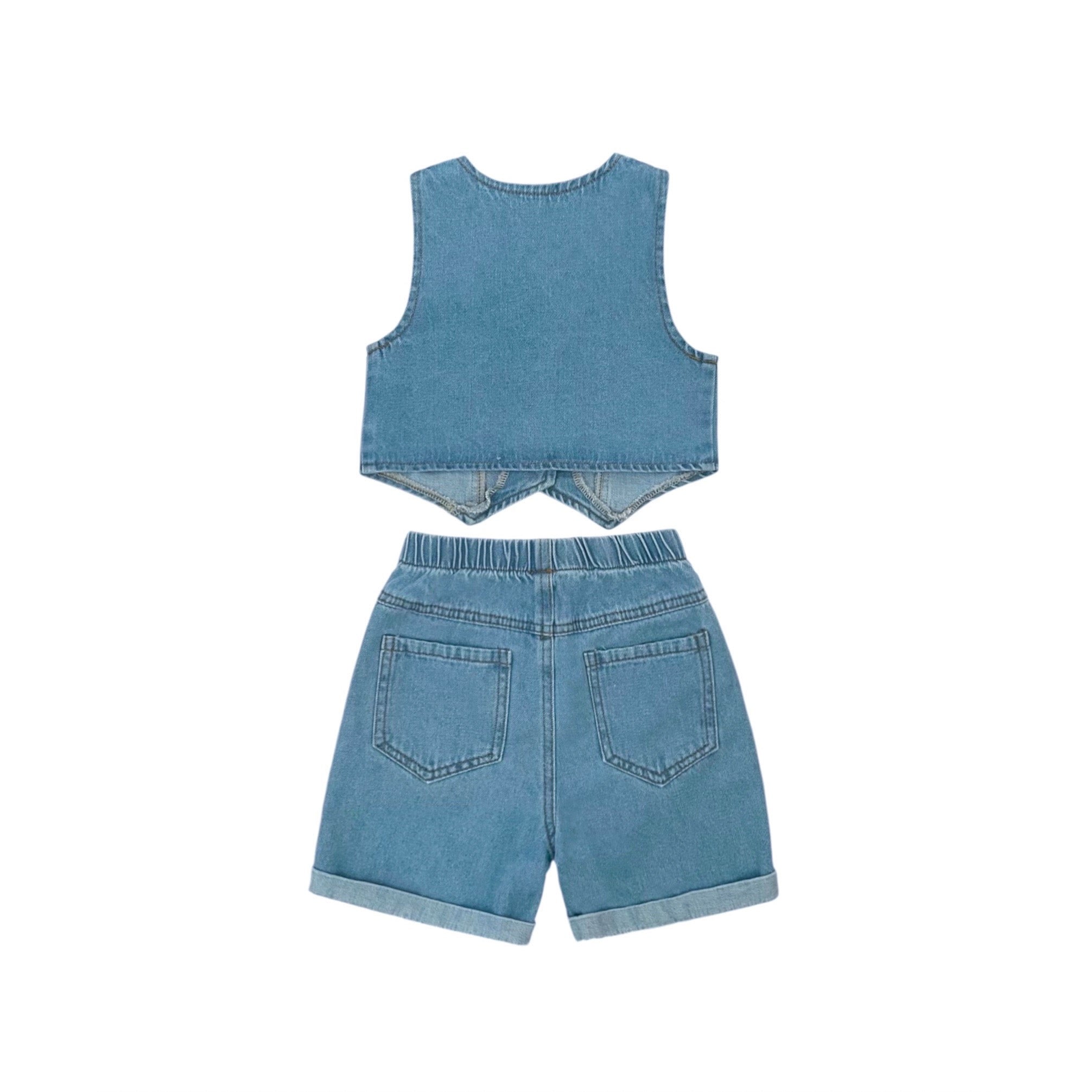 Girls' Denim Cherry Vest & Short 2pc Set