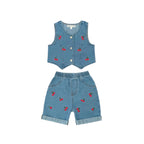 Girls' Denim Cherry Vest & Short 2pc Set