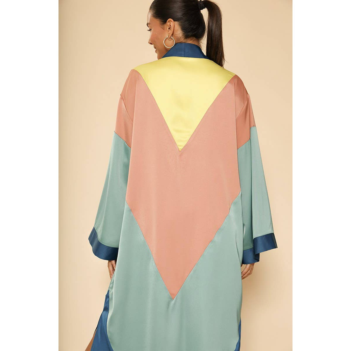 Chevron Kimono Big Long Textured Satin Duster | Light Jacket, Outdoor Robe, Swimsuit Coverup | Sizes SM-XL