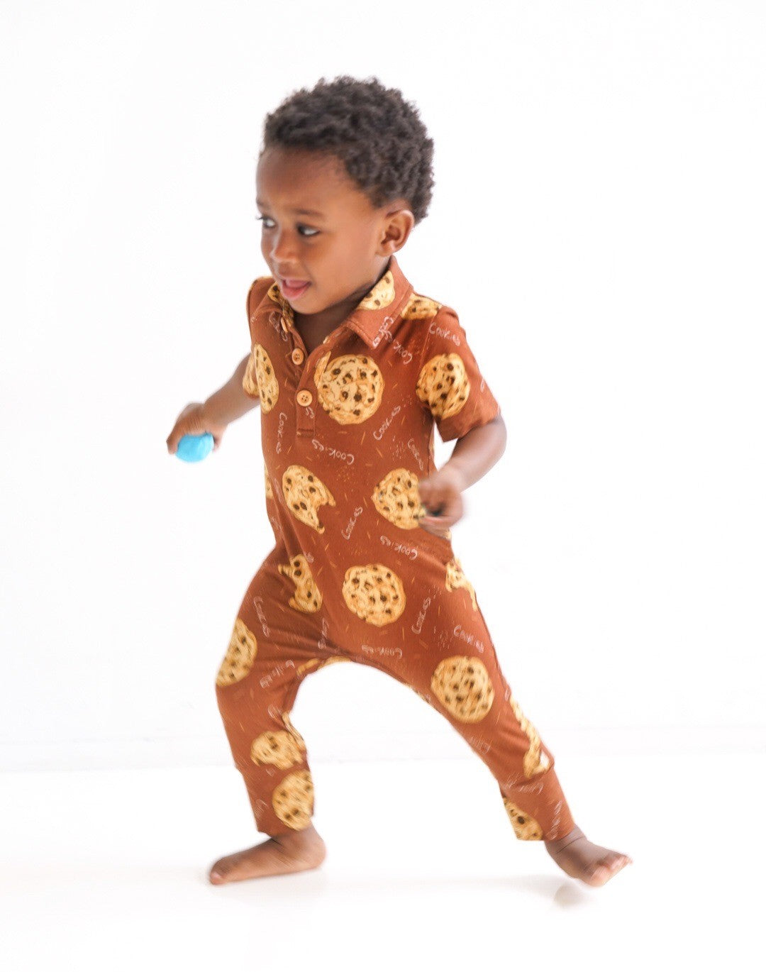 Chocolate Chip Cookies Short Sleeve Collared Romper