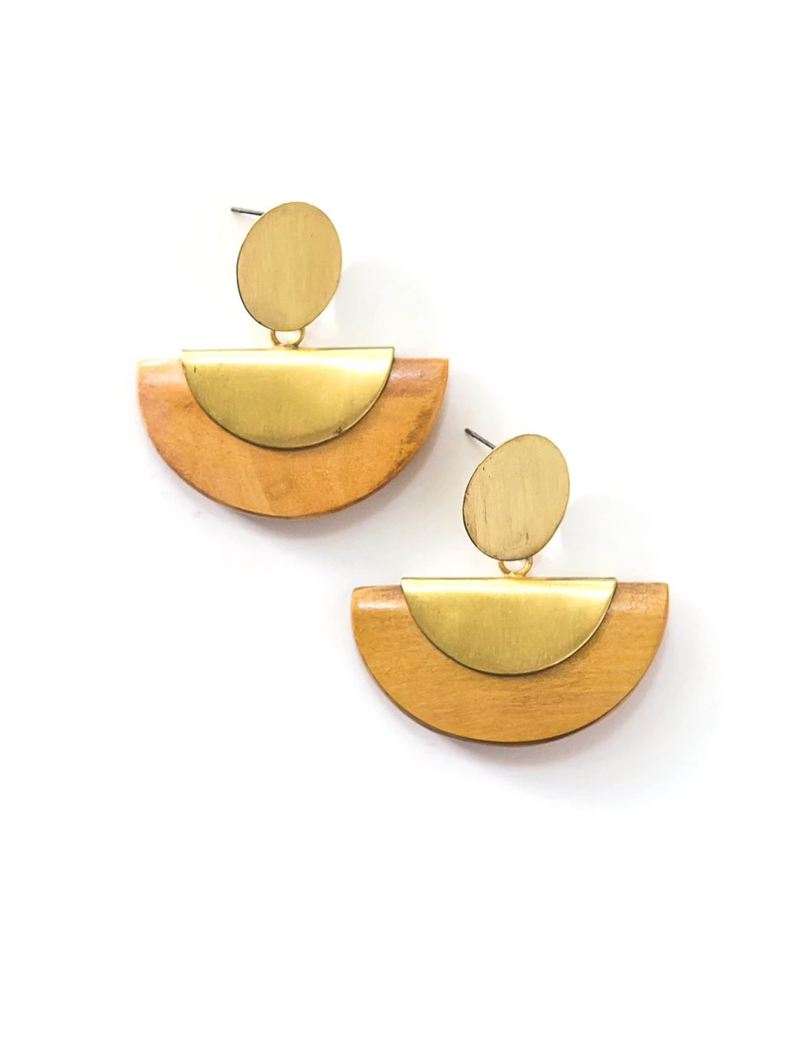 Chord Geometric Wood Studs - Brass by Fair Anita