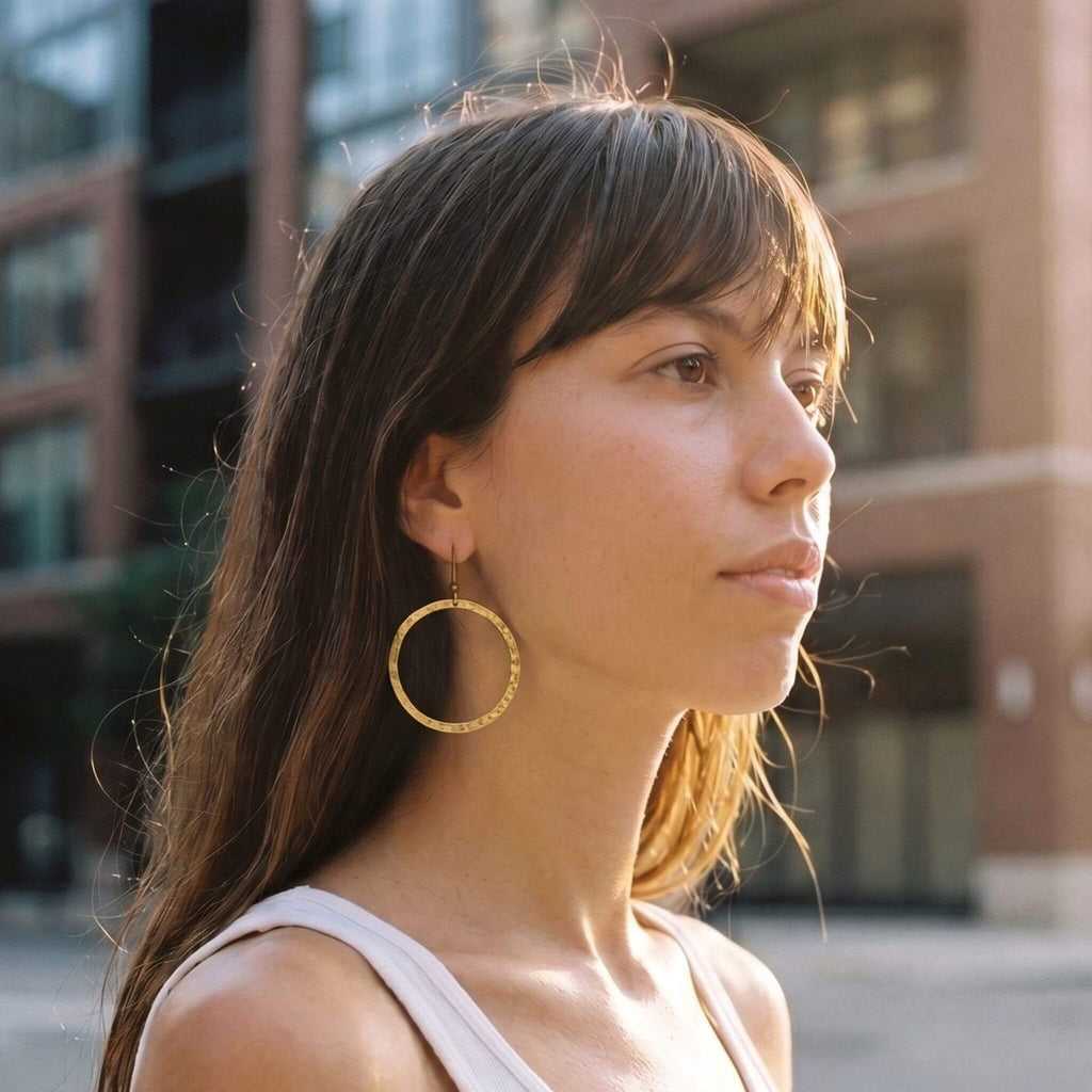 Sura Brass Circular Drop Hoop Earrings for Women