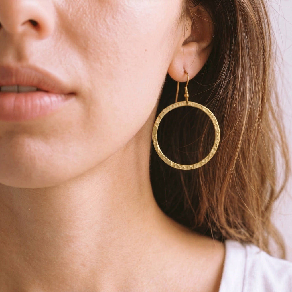 Sura Brass Circular Drop Hoop Earrings for Women
