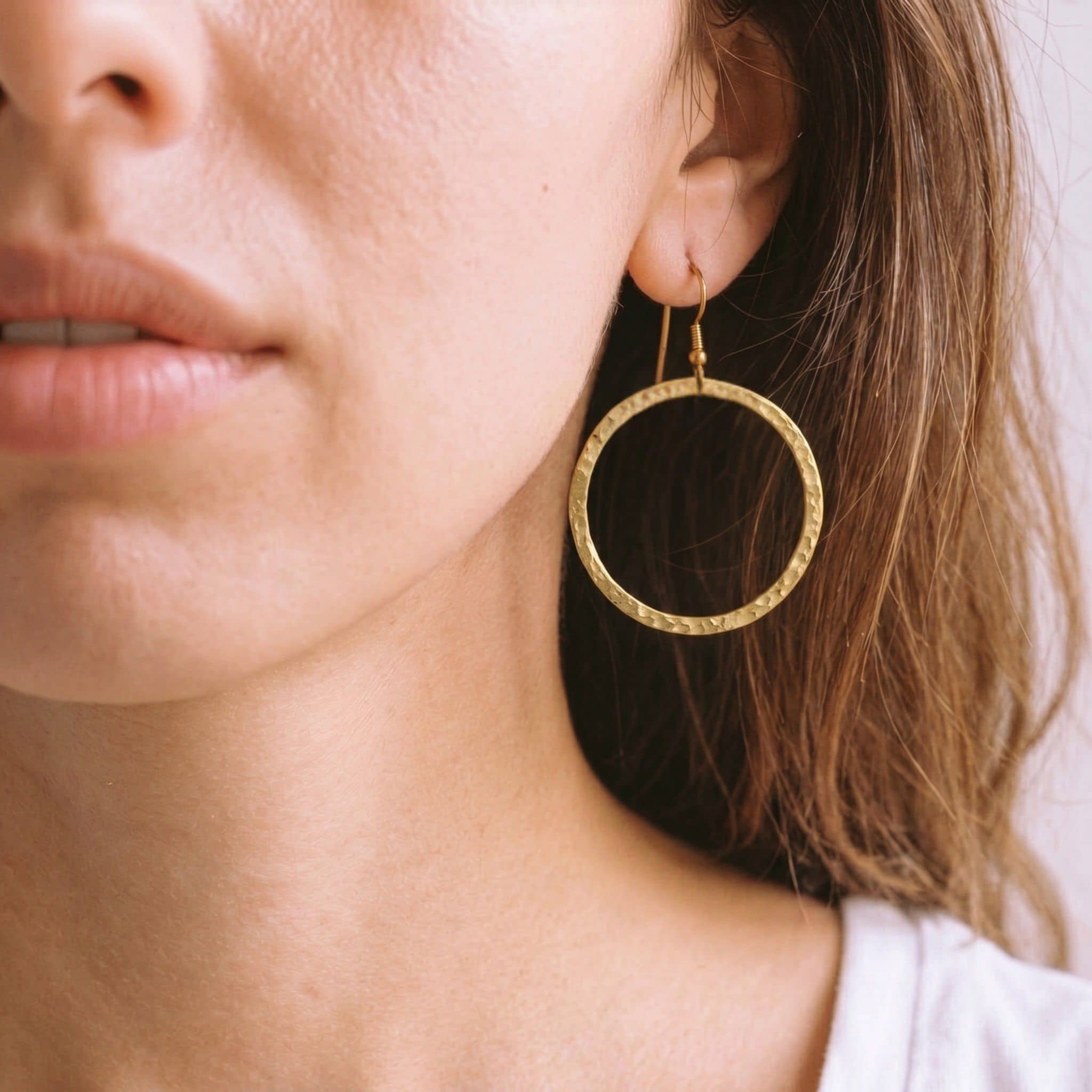 Sura Brass Circular Drop Hoop Earrings for Women