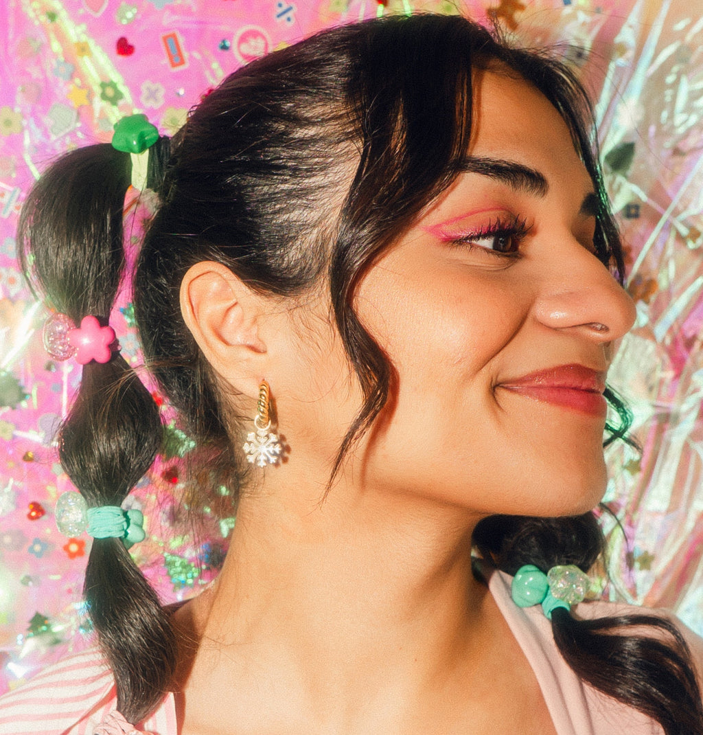 Pearlescent Snowflake Chunky Huggie Hoop Charms