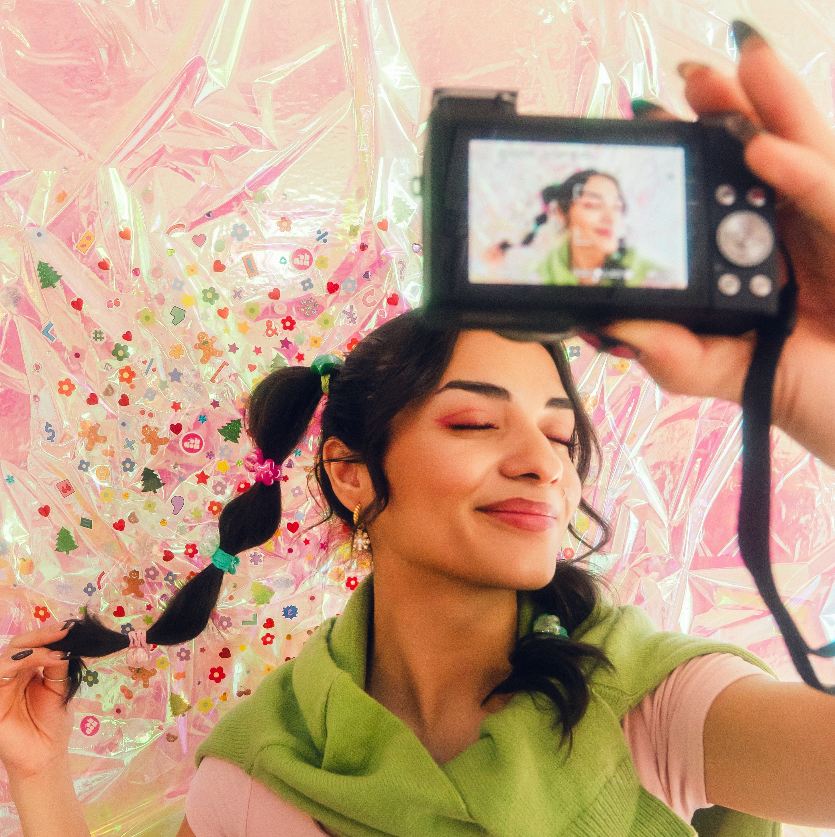 Pearlescent Snowflake Chunky Huggie Hoop Charms