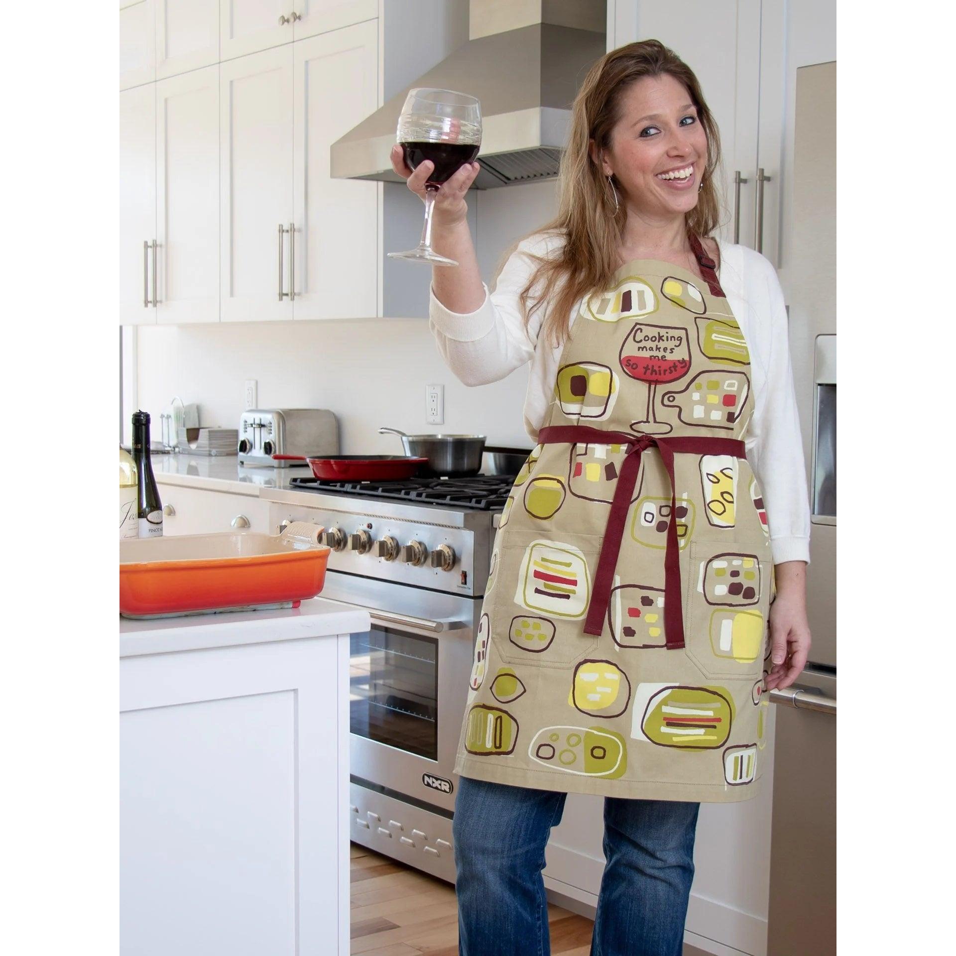 Cooking Makes Me So Thirsty Funny Cooking and BBQ Apron Unisex 2 Pockets Adjustable Strap 100%  | BlueQ at GetBullish