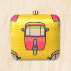 Auto Rickshaw Print Square Clutch with Chain to Carry