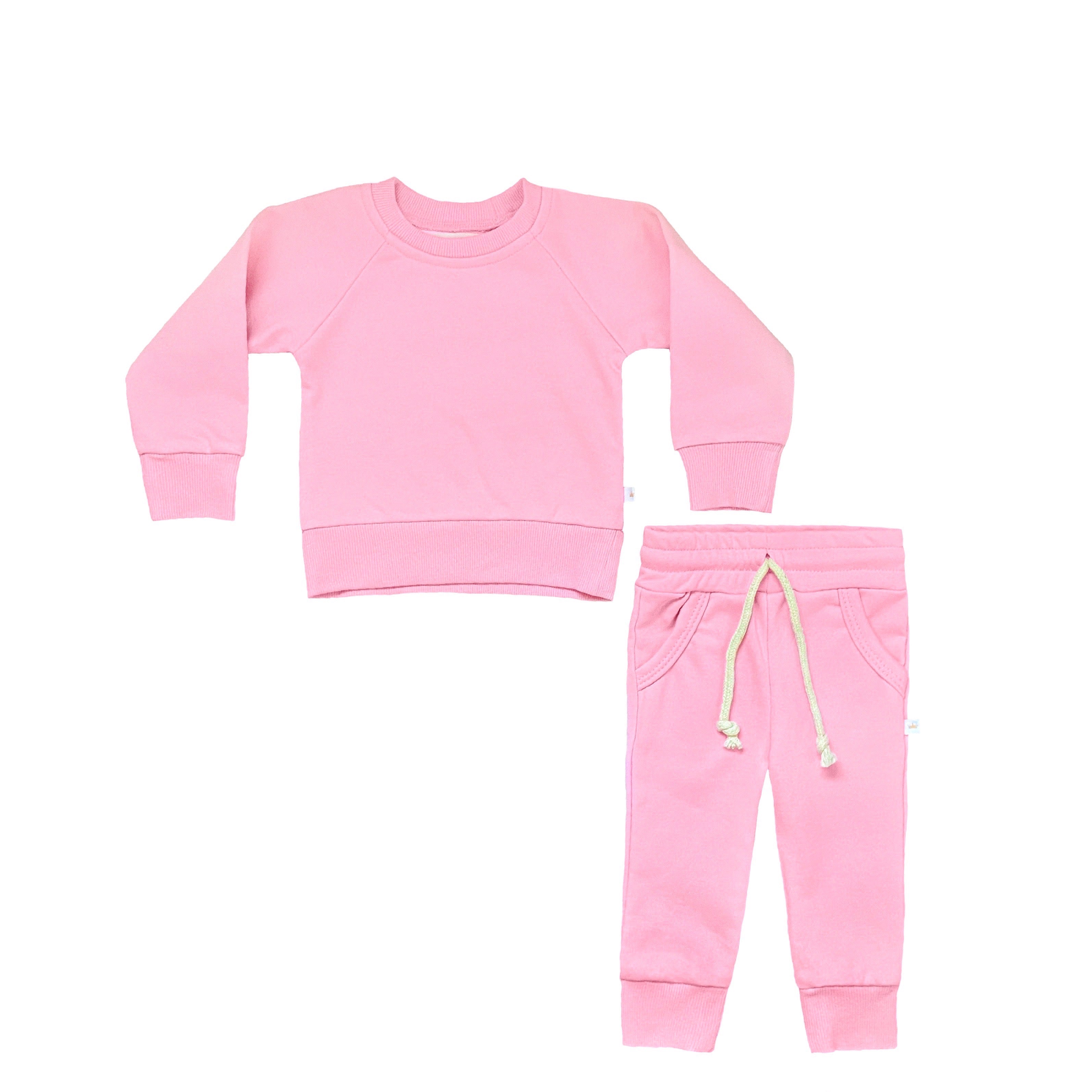 Bubble Gum Pink Crewneck Terry Sweatshirt Sweatpant 2pc Sweatsuit Set