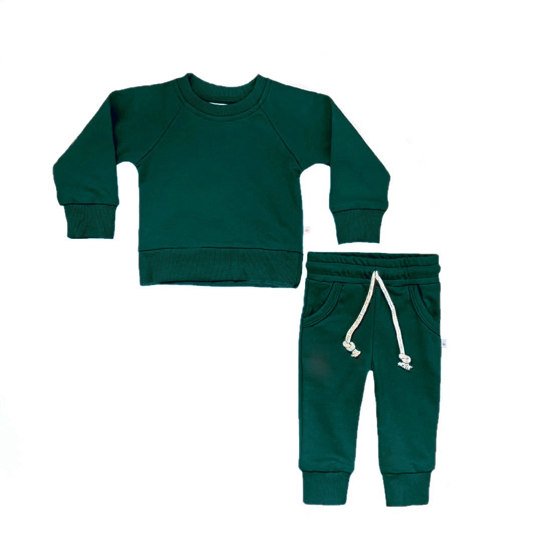 Forest Green Crewneck Terry Jogger Pant Sweatsuit Set