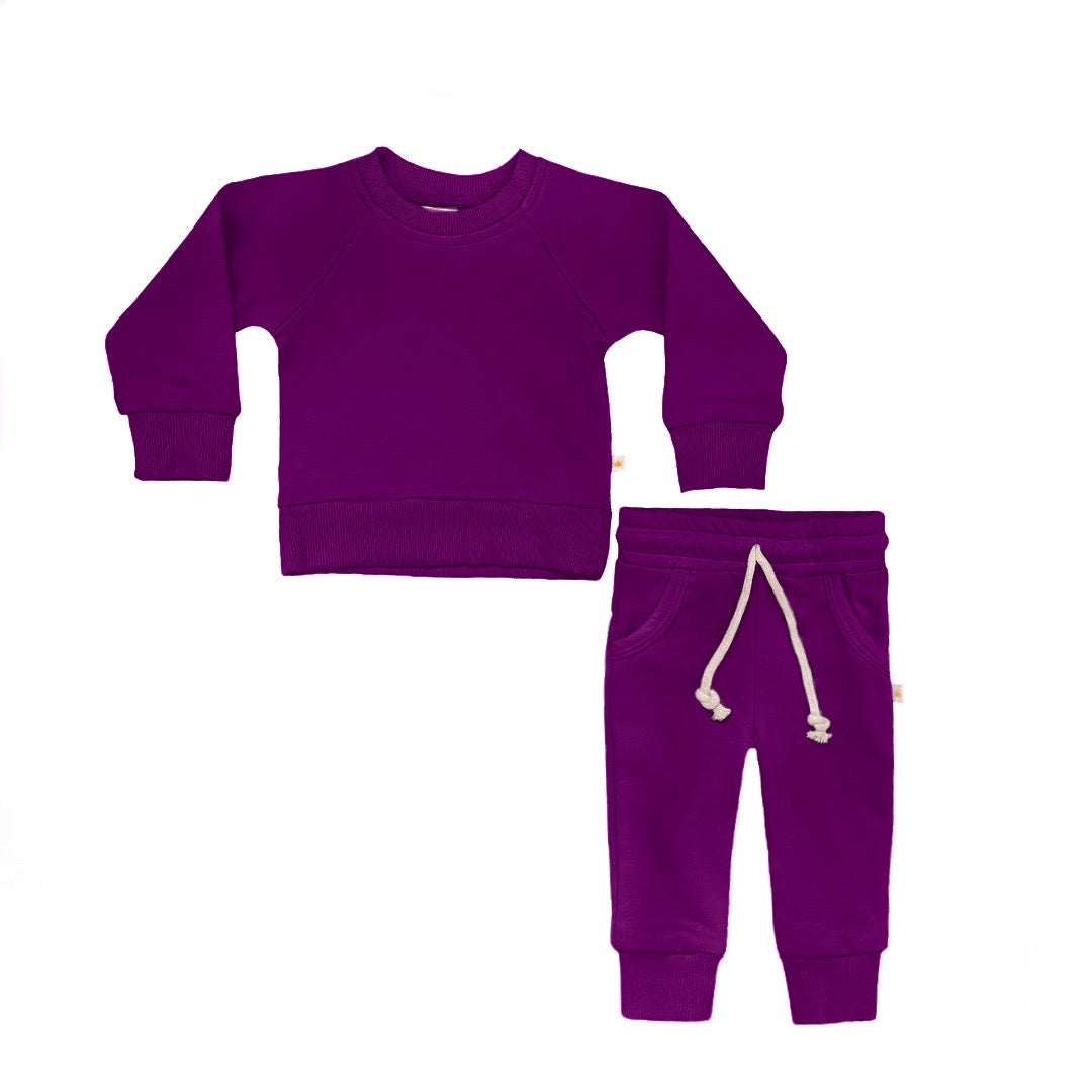 Purple Crewneck Jersey Sweatshirt Sweatpant 2pc Sweatsuit