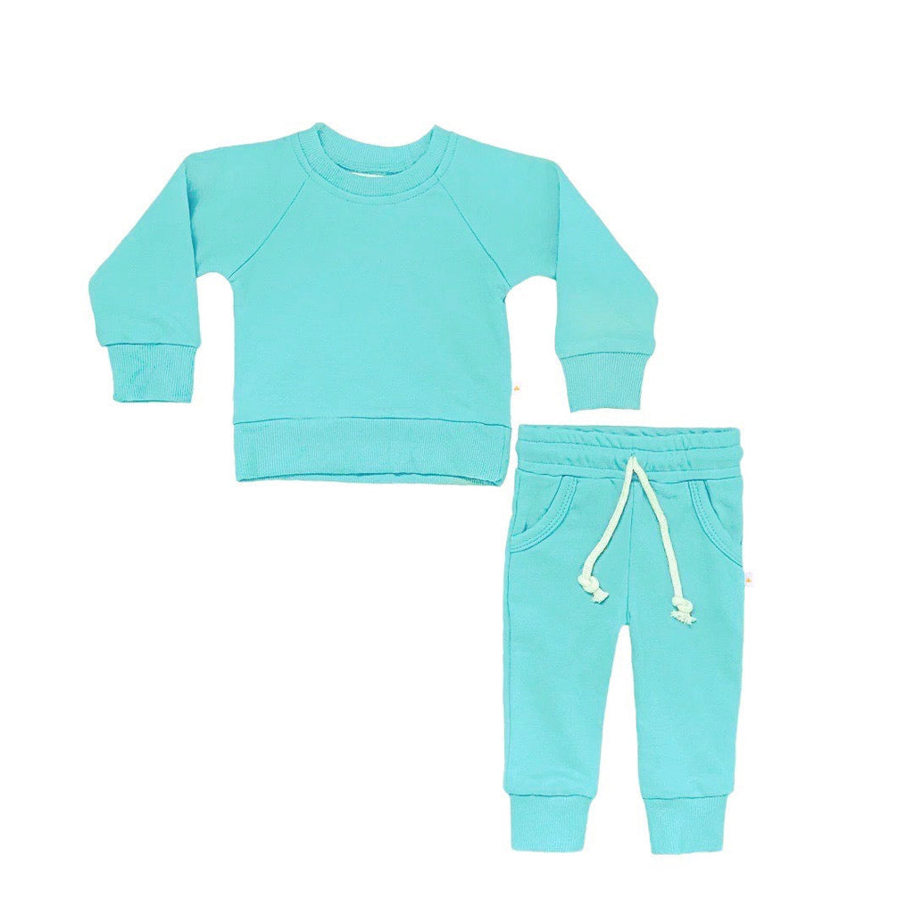 Seafoam Crewneck Terry Sweatshirt Sweatpant 2pc Sweatsuit Set
