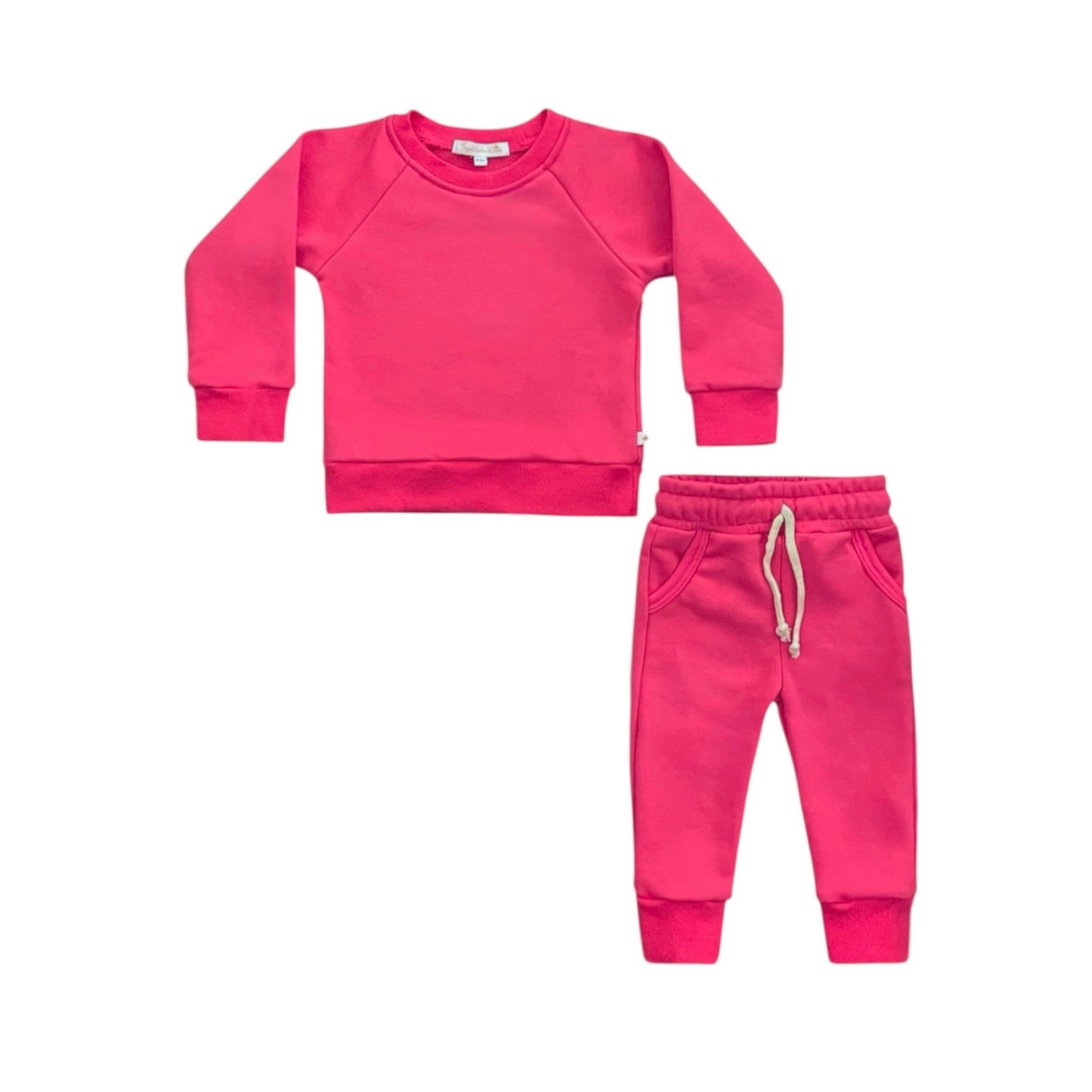 Candy Pink Crewneck Terry Jogger Pant Sweatsuit Set