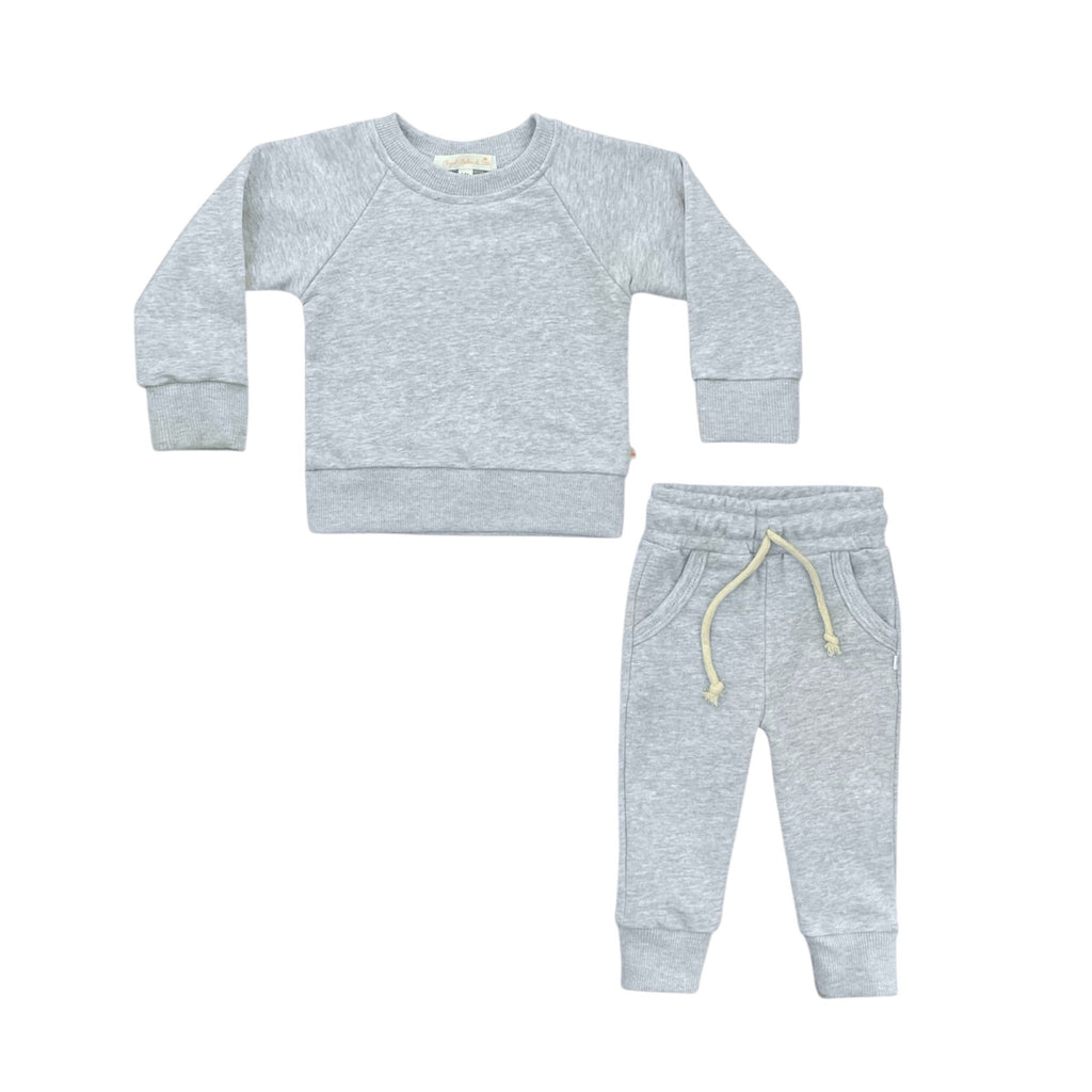 Heather Gray Crewneck Terry Jogger Pant Sweatsuit Set