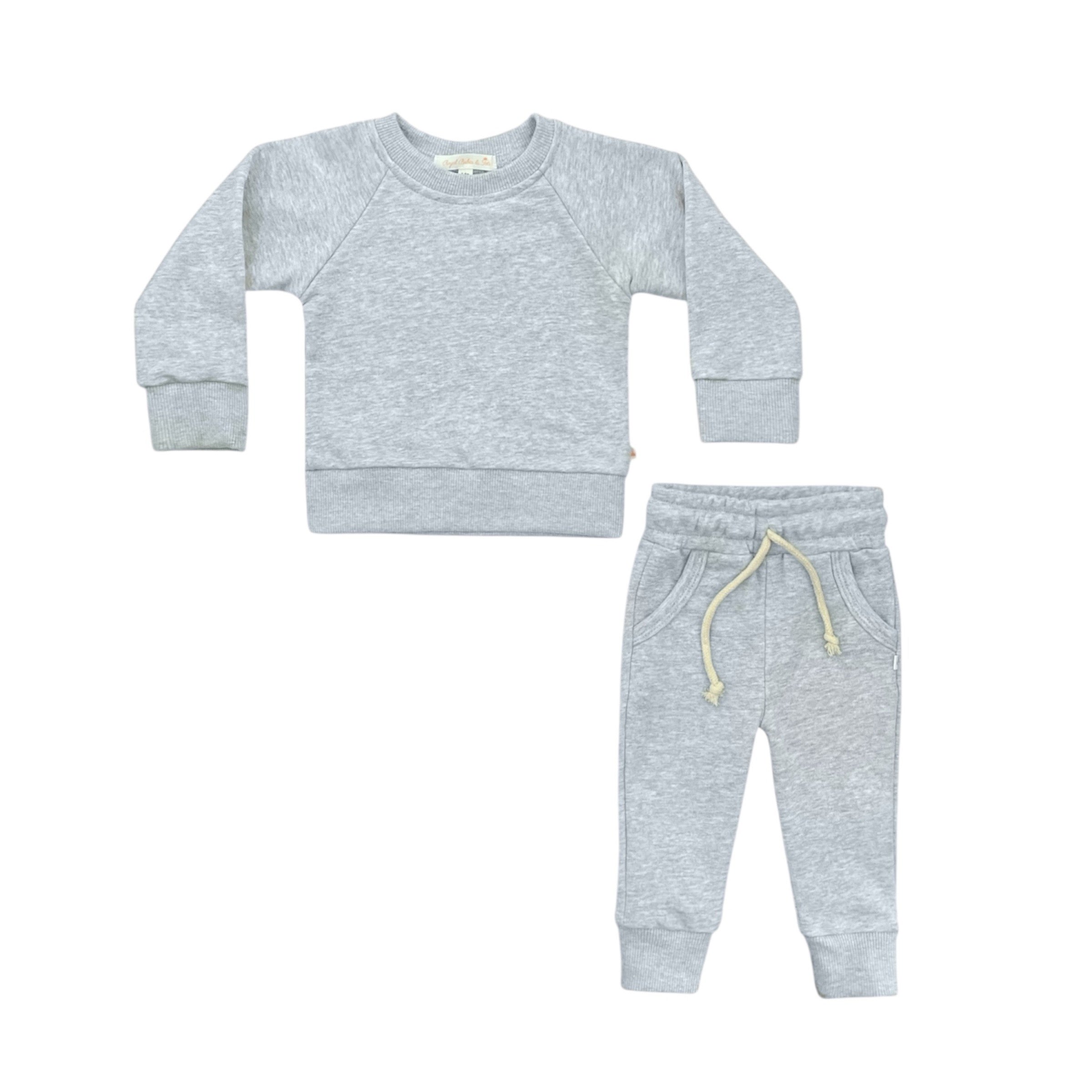 Heather Gray Crewneck Terry Jogger Pant Sweatsuit Set