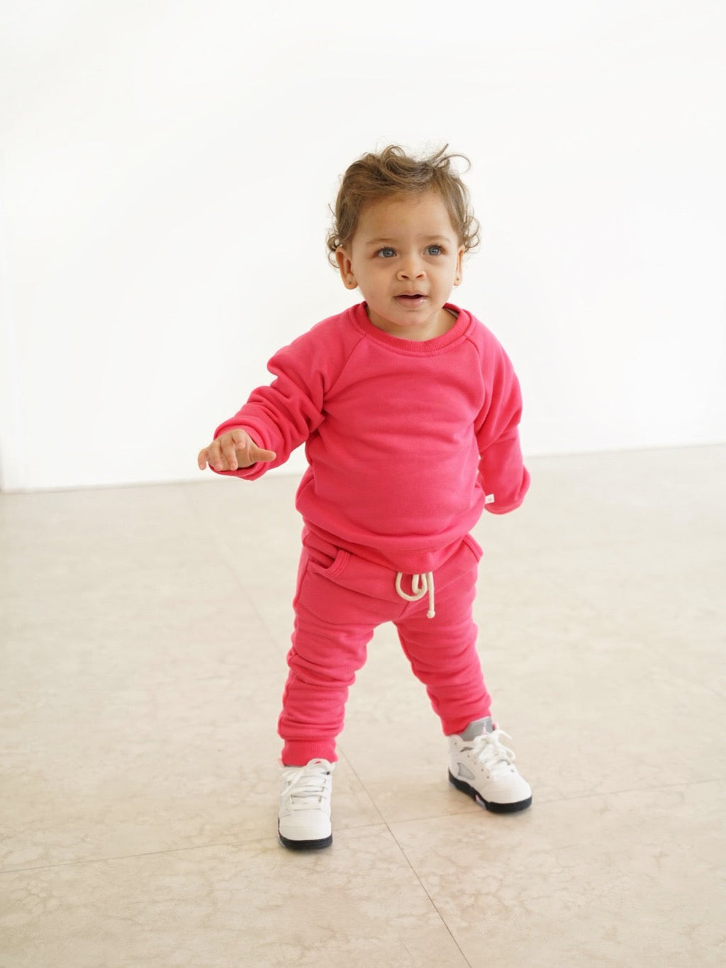 Candy Pink Crewneck Terry Jogger Pant Sweatsuit Set
