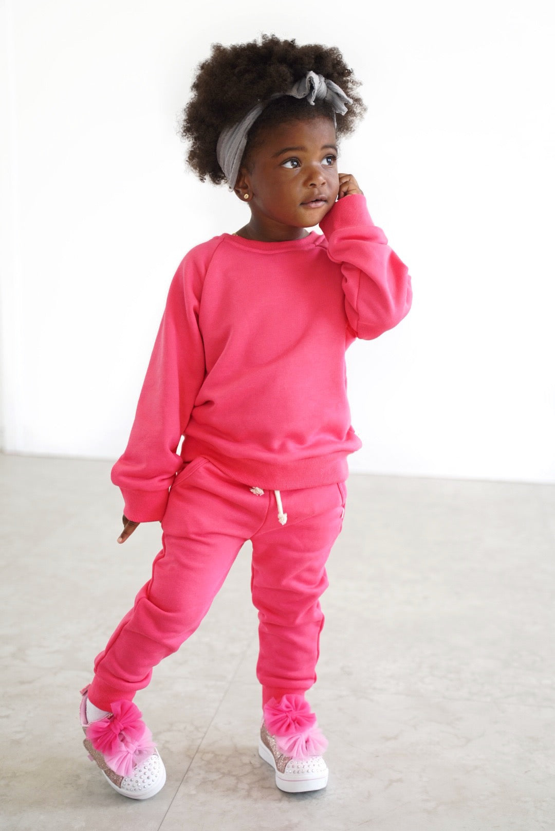 Candy Pink Crewneck Terry Jogger Pant Sweatsuit Set