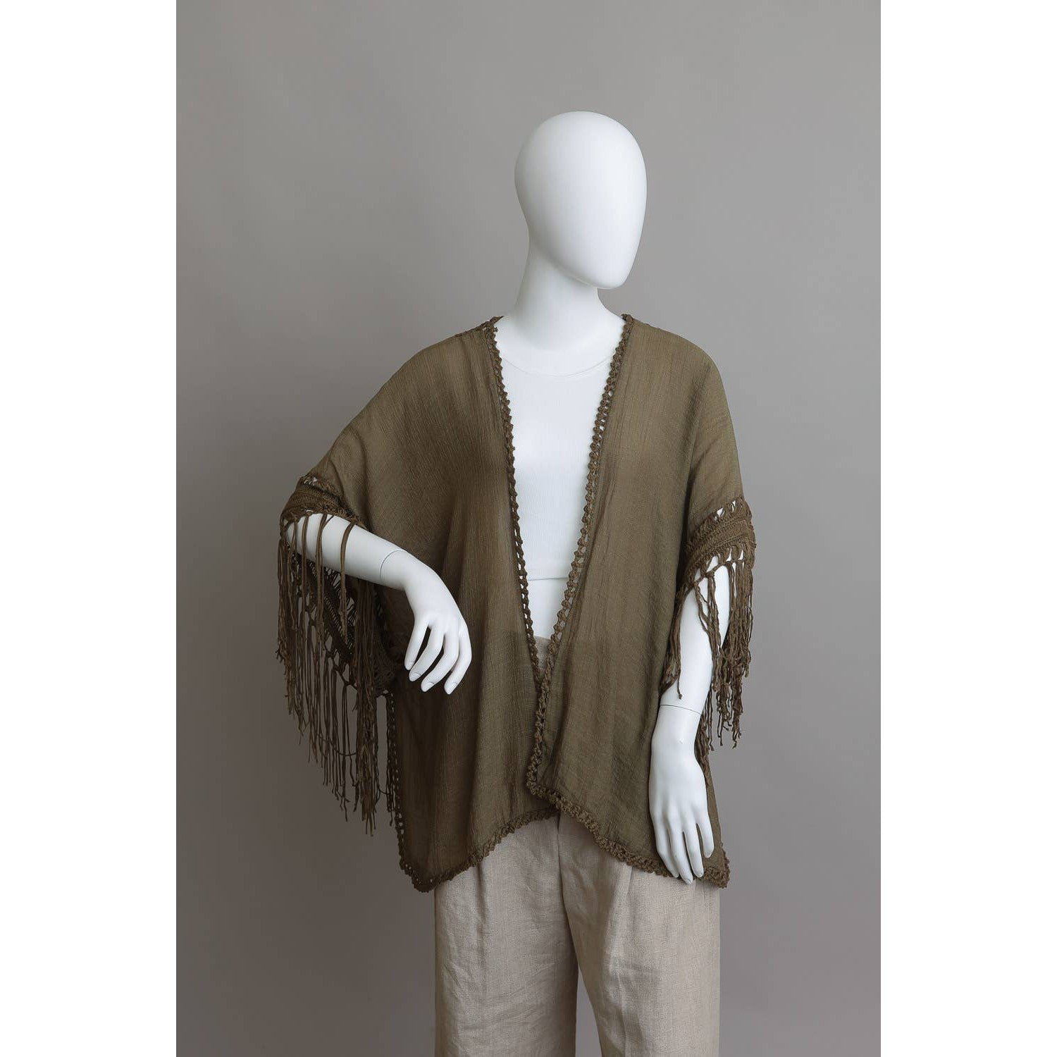 Crochet Back Tasseled Kimono | Bohemian Theme Cardigan Beachwear Cover-up