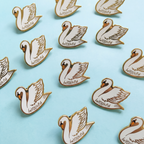 You Are Naturally Beautiful When You Are Yourself Swan Enamel Pin in White and Gold