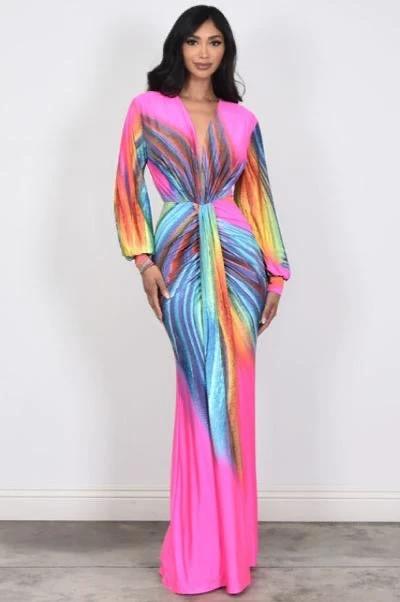 Multi Color Pink Swirl Print Dress by Social Butterfly Collection