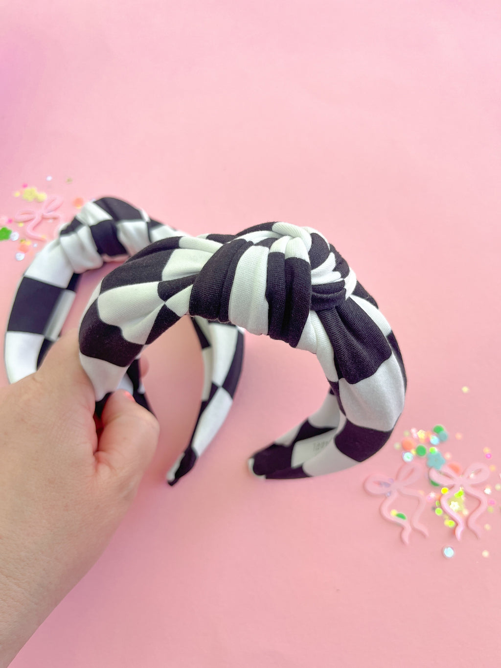 Black & White Checkered Knotted Headband