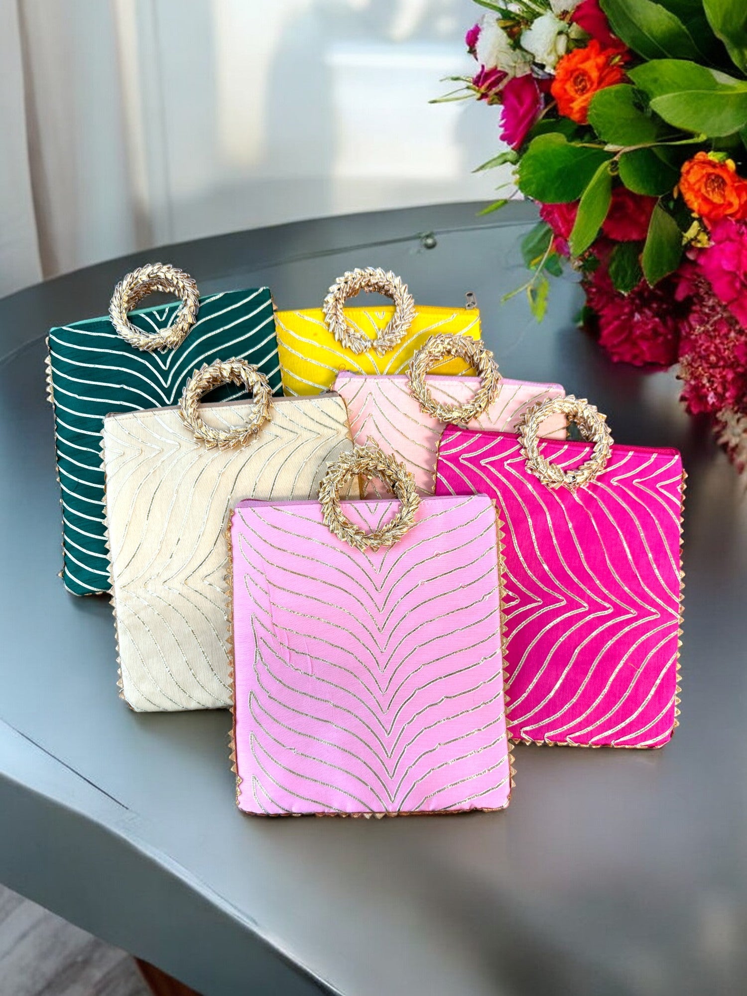 Gota Patti Bag With Handle & Zipper, Set of 6