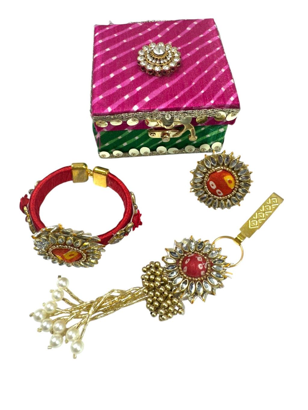 Combo of Bangle with Rose Booties, Satka & Ring in Gift Box (Assorted)
