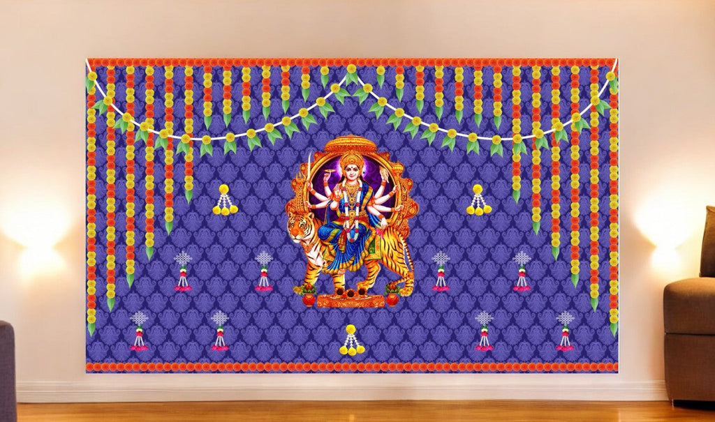 5x8 Feet Durga Fabric Reusable Backdrop Banner for Durga Pooja/Navratri (1034)