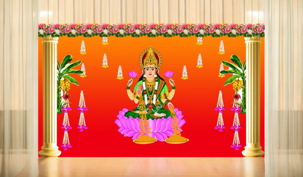 5x8 Feet Fabric Reusable Backdrop Banner for Diwali/Laxmi Pooja