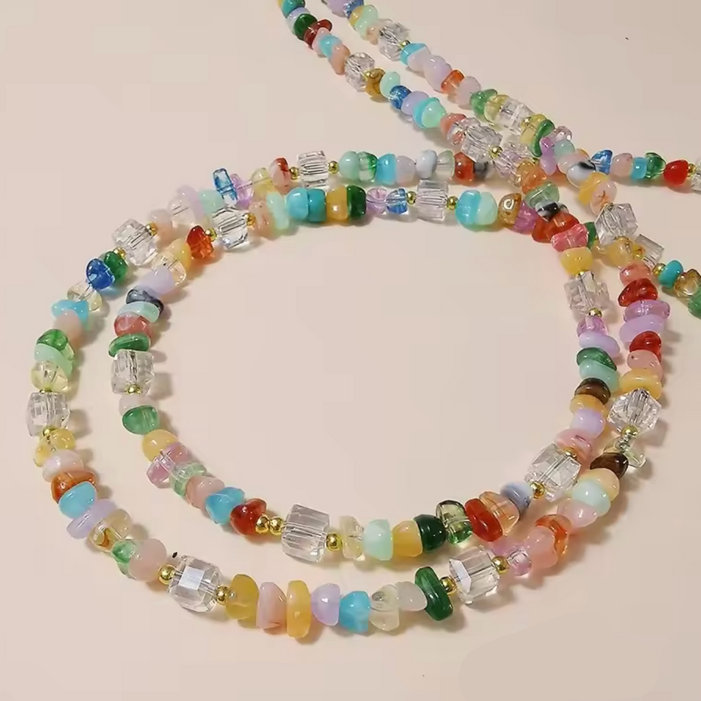 Rainbow Gemstone and Crystal Beaded ID Badge Lanyard / Crossbody Phone Strap / Bag Chain Purse Charm